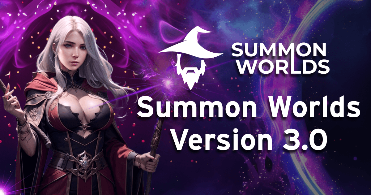 Image of a sorcerer showcasing the latest updates for Summon Worlds version 3.0, featuring vibrant graphics and exciting new features.