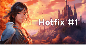 Summon Worlds bug fixes. Visual highlighting key features and enhancements in the software update A girl stands in front of a castle at sunset