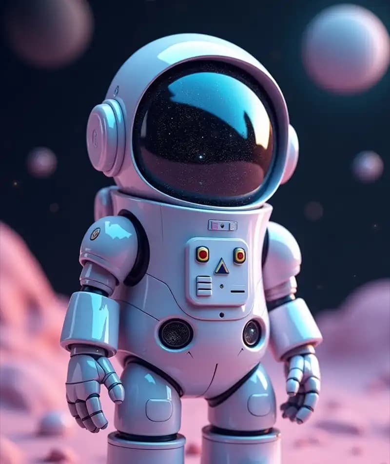 A dreamy robot character created with Summon Worlds