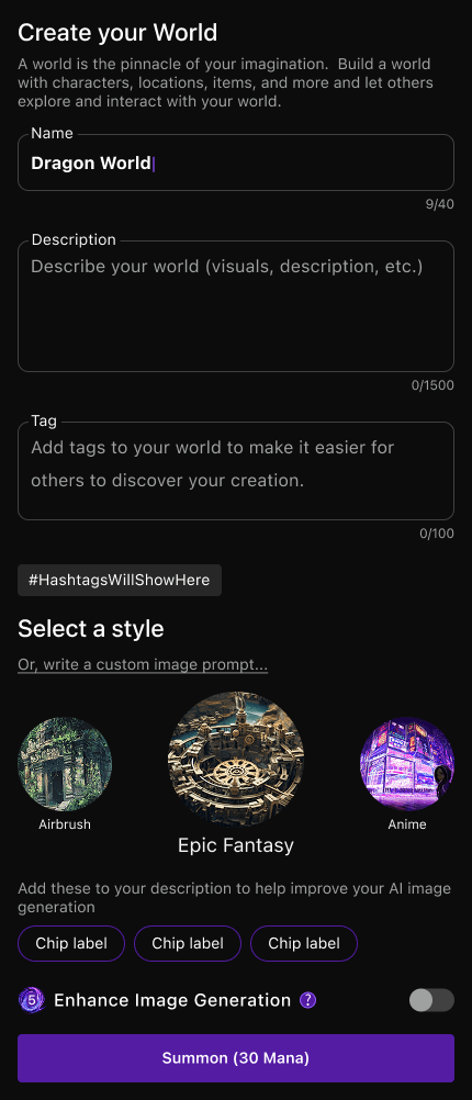 Create a world screen in the Summon Worlds mobile app