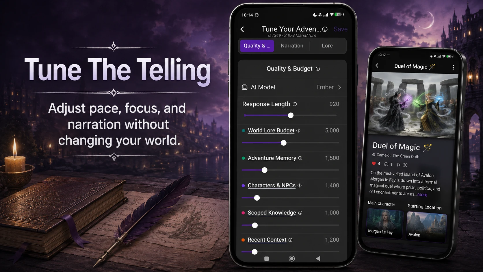 Adventure settings for adjusting pace, focus, narration, and World context