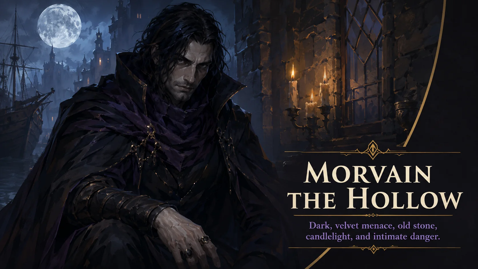 Morvain the Hollow, the dark Adventure Mode Narrator for Gothic mysteries and unseen threats