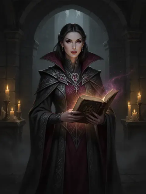 Original female-presenting dark sorcerer fantasy portrait for Cilaseth the Ninth Circle